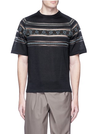 Main View - Click To Enlarge - KOLOR - Tribal intarsia mesh trim short sleeve sweater