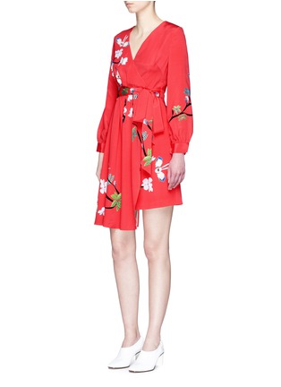 Figure View - Click To Enlarge - HELEN LEE - 'Flying Bunny' print wrap crepe dress