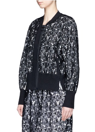 Front View - Click To Enlarge - DAWEI - Cat guipure lace bomber jacket
