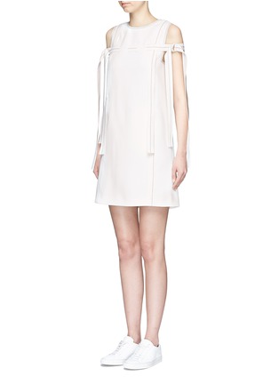 Front View - Click To Enlarge - COMME MOI - Contrast topstitch ribbon crepe sleeveless dress