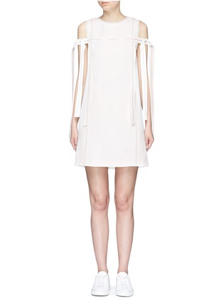 Main View - Click To Enlarge - COMME MOI - Contrast topstitch ribbon crepe sleeveless dress