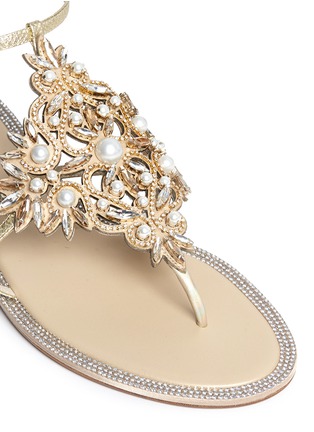 Detail View - Click To Enlarge - RENÉ CAOVILLA - Glass crystal embellished Karung leather sandals