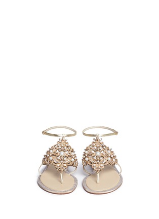 Front View - Click To Enlarge - RENÉ CAOVILLA - Glass crystal embellished Karung leather sandals