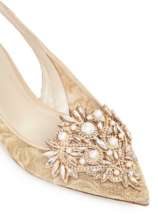 Detail View - Click To Enlarge - RENÉ CAOVILLA - Strass and pearl lace slingback skimmer flats