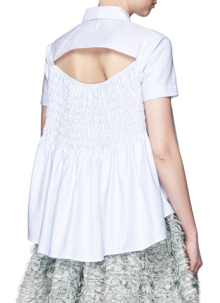 Back View - Click To Enlarge - ANAÏS JOURDEN - Smocked cutout back stripe Oxford shirt