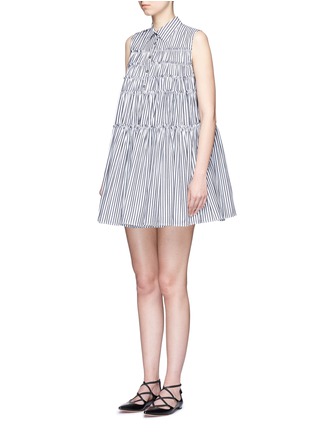 Front View - Click To Enlarge - ANAÏS JOURDEN - Stripe tiered cotton poplin shirt dress
