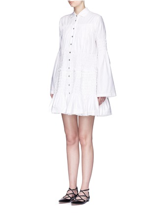 Front View - Click To Enlarge - ANAÏS JOURDEN - Smocked panel Oxford shirt dress