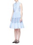 Front View - Click To Enlarge - ANAÏS JOURDEN - Smocked tiered Oxford sleeveless shirt dress