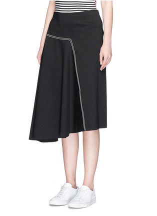 Front View - Click To Enlarge - BASSIKE - Contrast topstitched bonded jersey asymmetric skirt