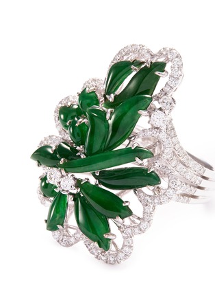 Detail View - Click To Enlarge - LC COLLECTION JADE - Diamond jade 18k gold floral ring