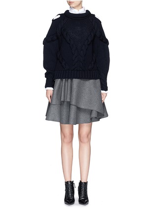 Figure View - Click To Enlarge - ALEXANDER MCQUEEN - Cable knit cold shoulder wool sweater