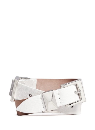 Back View - Click To Enlarge - ALEXANDER MCQUEEN - Three buckle double wrap skull leather bracelet
