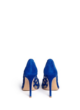 Back View - Click To Enlarge - GIANVITO ROSSI - Diamond cutout suede mesh pumps