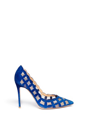 Main View - Click To Enlarge - GIANVITO ROSSI - Diamond cutout suede mesh pumps