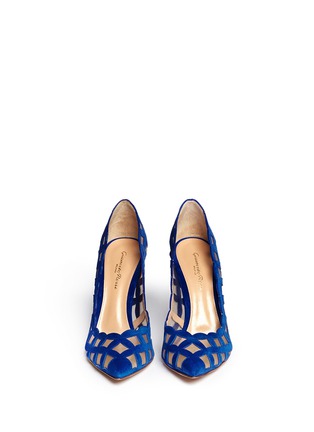 Figure View - Click To Enlarge - GIANVITO ROSSI - Diamond cutout suede mesh pumps