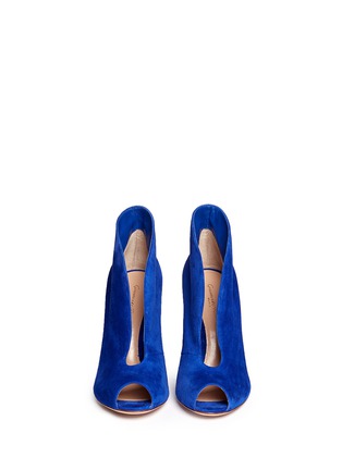 Figure View - Click To Enlarge - GIANVITO ROSSI - V-throat suede peep toe booties