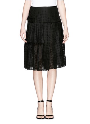 Main View - Click To Enlarge - NO.21 - Square perforation pleat cotton poplin skirt