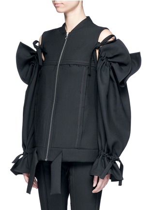 Front View - Click To Enlarge - 73401 - Detachable sleeve cold shoulder jacket