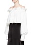 Front View - Click To Enlarge - 73401 - Ruffle off-shoulder cropped shirt