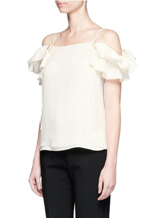 Front View - Click To Enlarge - 73401 - Detachable ruffle sleeve off-shoulder silk camisole