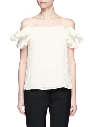 Main View - Click To Enlarge - 73401 - Detachable ruffle sleeve off-shoulder silk camisole