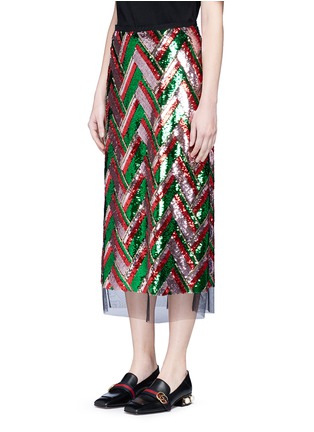 Front View - Click To Enlarge - GUCCI - Mesh hem chevron sequin skirt