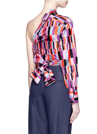 Back View - Click To Enlarge - EMILIO PUCCI - Check print collared one-shoulder top