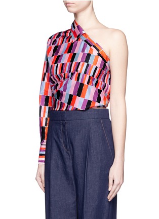 Front View - Click To Enlarge - EMILIO PUCCI - Check print collared one-shoulder top