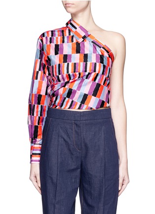 Main View - Click To Enlarge - EMILIO PUCCI - Check print collared one-shoulder top