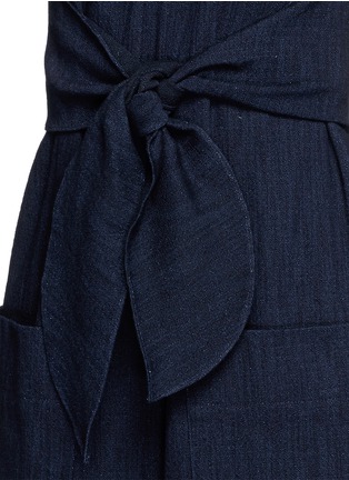 Detail View - Click To Enlarge - TIBI - Sash belt cropped wide leg denim jumpsuit