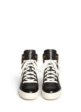 Figure View - Click To Enlarge - ASH - 'Atomic' holographic collar leather wedge sneakers