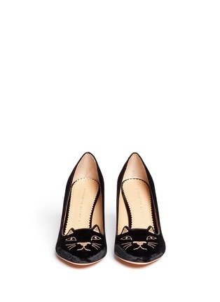 Figure View - Click To Enlarge - CHARLOTTE OLYMPIA - Kitty velvet pumps
