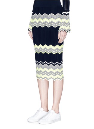 Front View - Click To Enlarge - COMME MOI - Zigzag stripe knit midi skirt