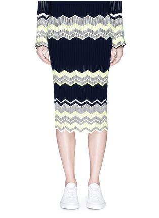 Main View - Click To Enlarge - COMME MOI - Zigzag stripe knit midi skirt