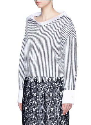 Front View - Click To Enlarge - DAWEI - Sailor collar stripe cotton top