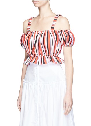Front View - Click To Enlarge - 72723 - 'Rosie' amalfi stripe cropped cold shoulder top