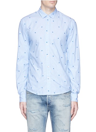 Main View - Click To Enlarge - SCOTCH & SODA - Leaf embroidered cotton dobby shirt