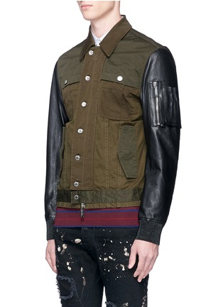 Front View - Click To Enlarge - 71465 - Leather sleeve twill jacket