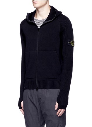 Front View - Click To Enlarge - STONE ISLAND - Logo patch hooded wool jacket