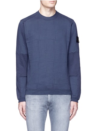 Main View - Click To Enlarge - STONE ISLAND - Logo patch check jacquard cotton fleece sweatshirt