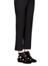 Figure View - Click To Enlarge - STELLA LUNA - Faux pearl metal eyelet velvet lace-up boots