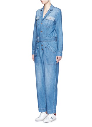 Front View - Click To Enlarge - CURRENT/ELLIOTT - 'The Whitney Coverall' patchwork denim belted overalls