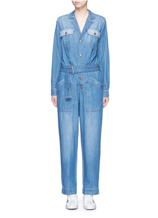 Main View - Click To Enlarge - CURRENT/ELLIOTT - 'The Whitney Coverall' patchwork denim belted overalls