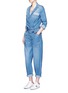 Figure View - Click To Enlarge - CURRENT/ELLIOTT - 'The Whitney Coverall' patchwork denim belted overalls