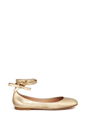 Main View - Click To Enlarge - GIANVITO ROSSI - 'Carla' ankle tie metallic leather ballerina flats