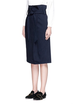 Front View - Click To Enlarge - TIBI - Sash belt wrap front denim skirt