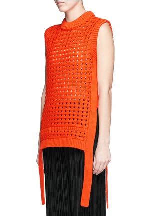 Front View - Click To Enlarge - TIBI - Waffle pointelle knit front sleeveless sweater