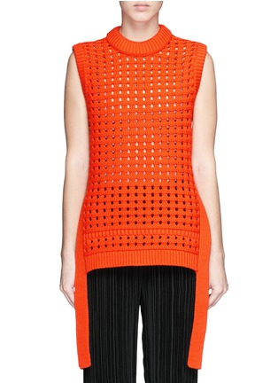 Main View - Click To Enlarge - TIBI - Waffle pointelle knit front sleeveless sweater