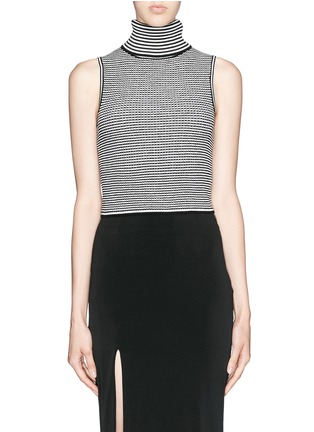 Main View - Click To Enlarge - ELIZABETH AND JAMES - Stripe knit cropped sleeveless turtleneck top