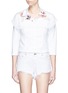 Main View - Click To Enlarge - GIAMBA - Beaded butterfly floral lace denim jacket